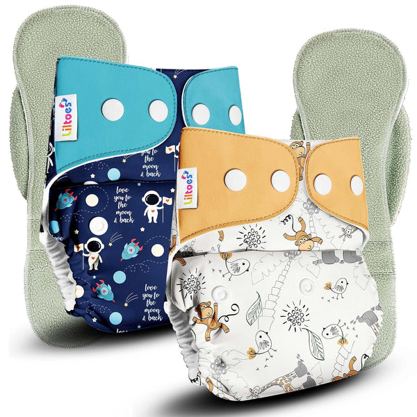 LILTOES Cloth Diapers For New Born Babies 0 to 3 Year . ( Boogie Monkey & Flying Saucer )